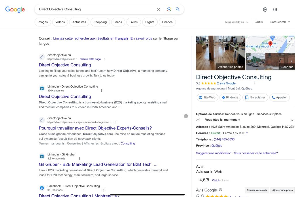 Direct Objective Consulting Google affiche