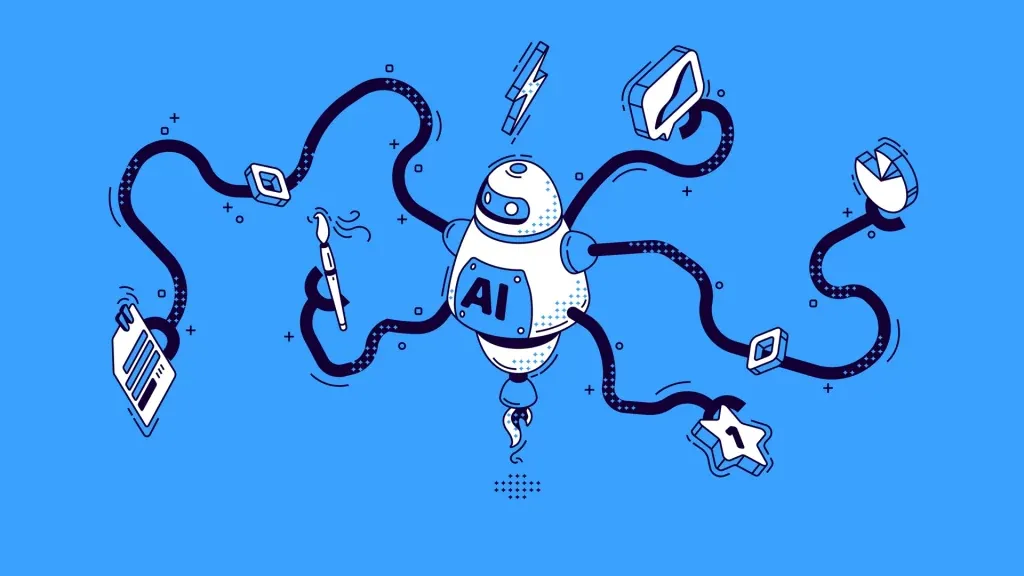 AI-Generated Content Robot, displaying methods for effective content enhancement with his multiple arms